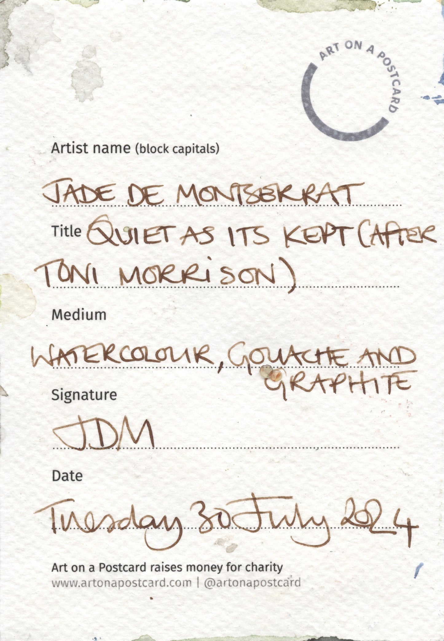 Lot 15 – Jade De Montserrat – Quiet as its Kept (After Toni Morrison)