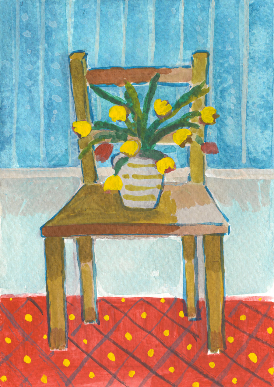 Lot 72 - Lottie Cole - Chair with Yellow Tulips I