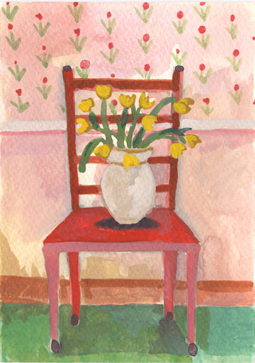 Lot 73 - Lottie Cole - Red Chair with Tulips