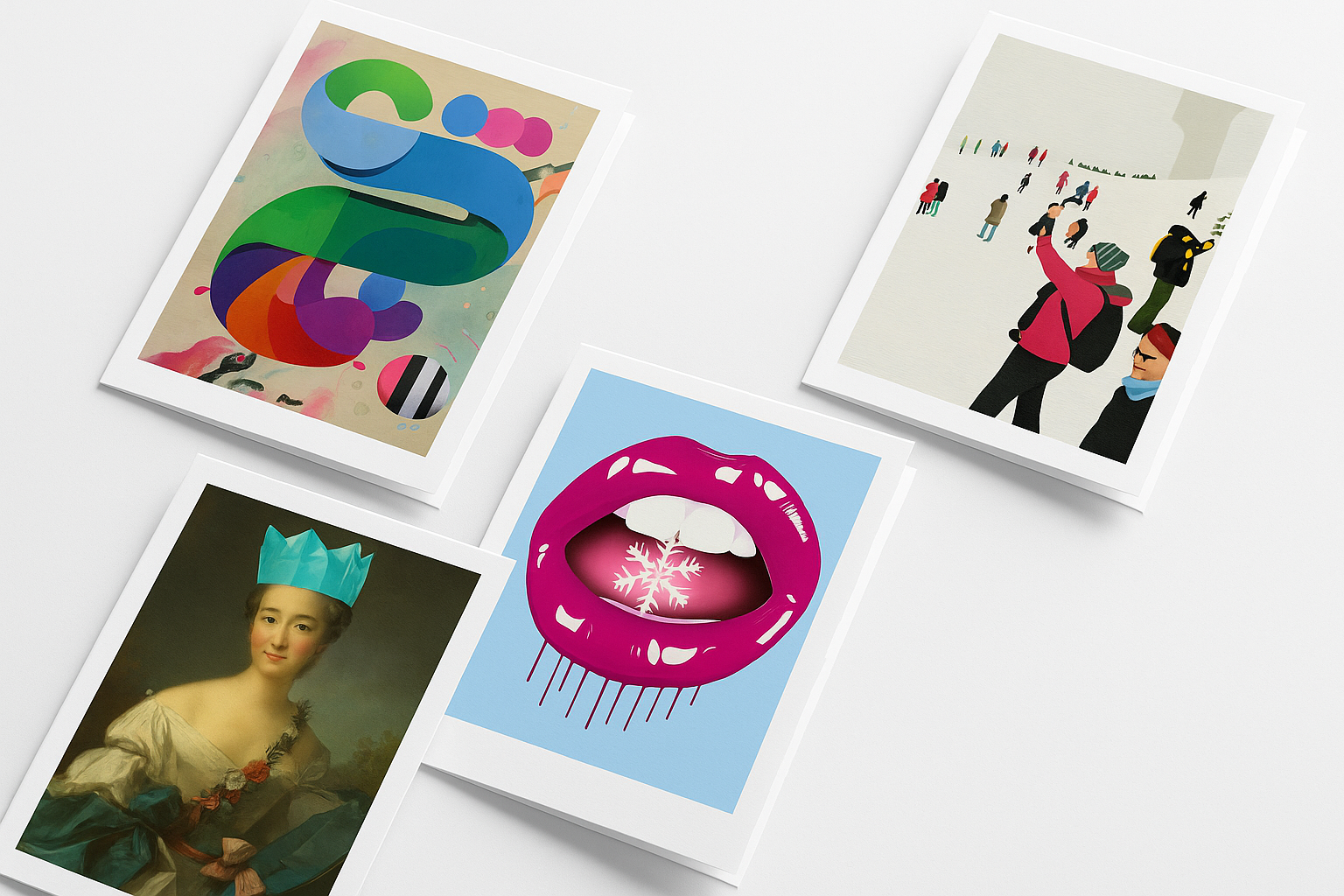 Contemporary banner with diverse greeting cards including Sara Pope's Ice Pop card